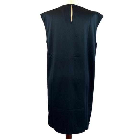Like new H by HALSTON Navy Blue Satin-Like Sleeveless Shift Dress Size Medium - Picture 2 of 10